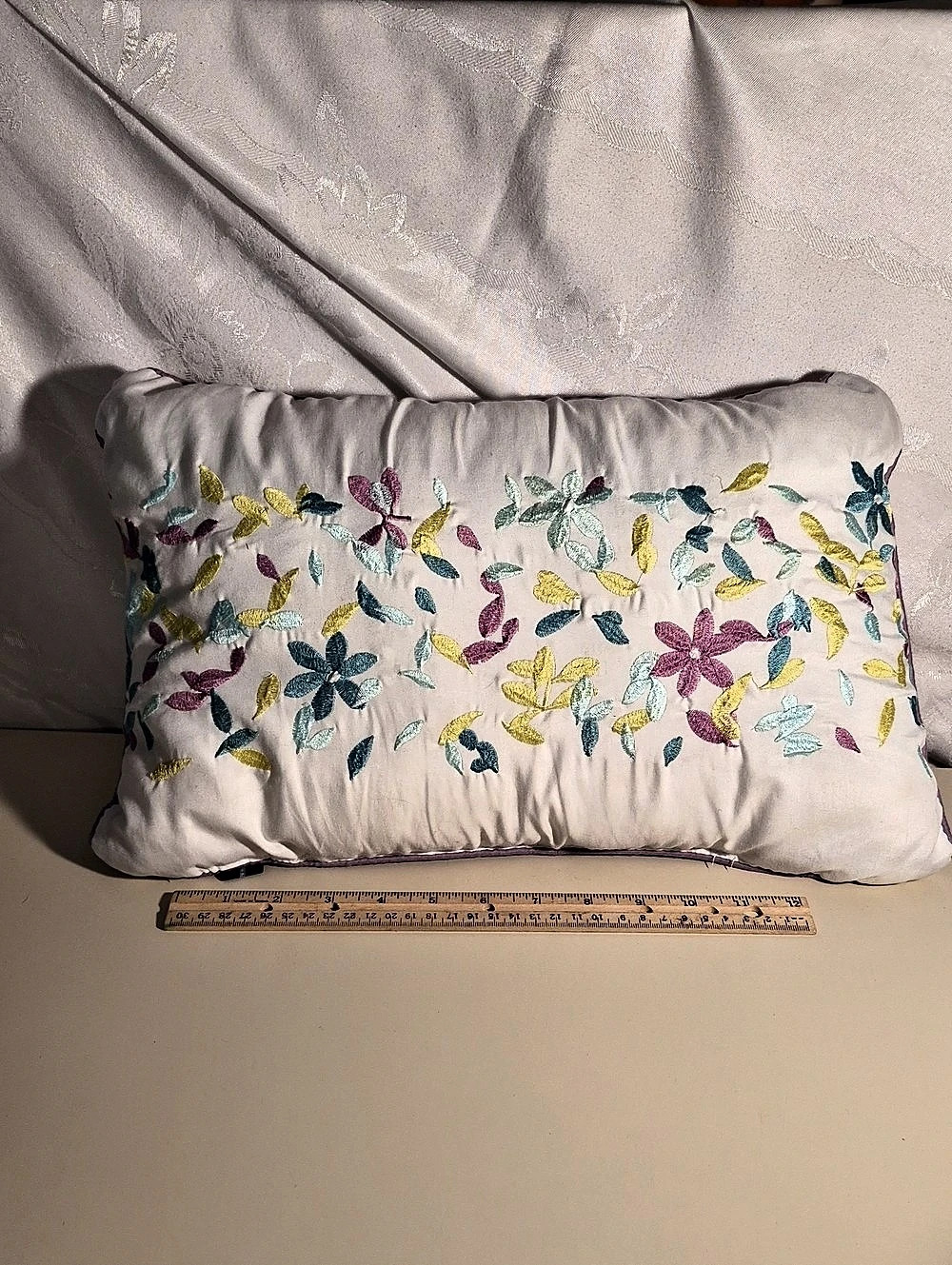 ND Embroidered Floral Accent Pillow in White
